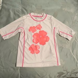Coolibar white and pink flower rash guard swim shirt small EUC